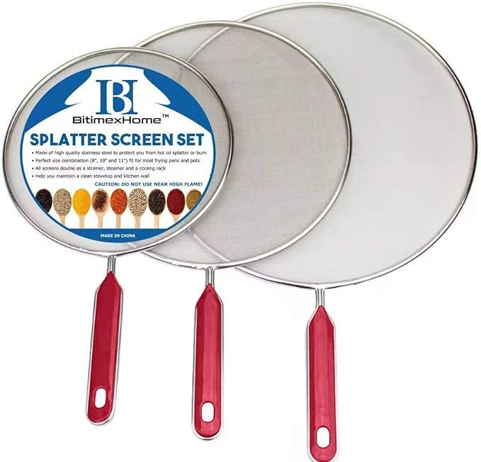 Grease Splatter Screen For Frying Pan Cooking Set of 3 (8", 10" and 11") Fine Mesh Iron Skillet Lid Guard Shield