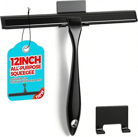 11.5-Inch All-Purpose Shower Squeegee for Shower Doors, Tile Shower Walls, Bathroom, Window, Glass and Car Windshield, Mirrors and Kitchen-Stainless Steel, Black