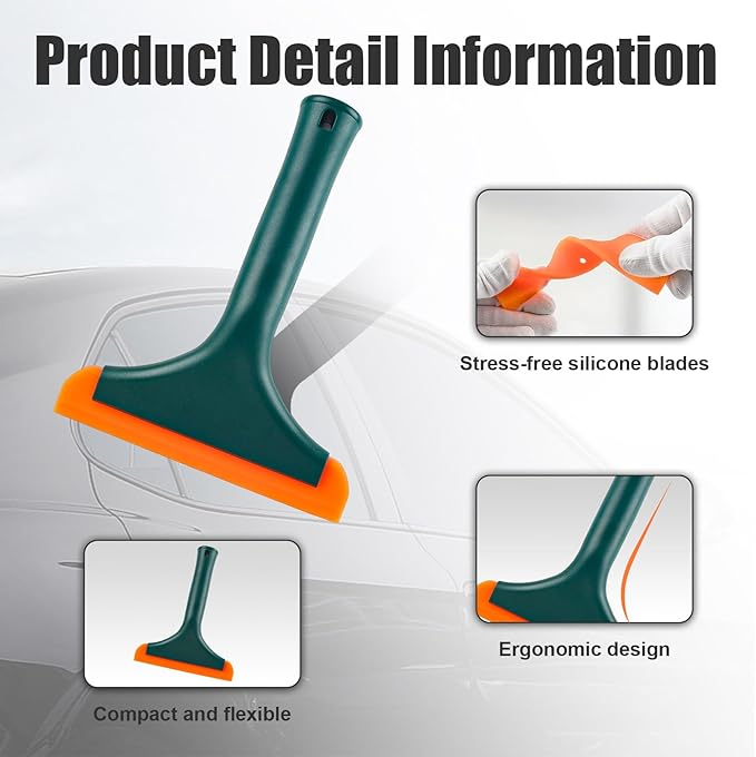 Ziciner Small Silicone Window Squeegee, Car Windshield Water Blade Squeegee, Multifunctional Auto Squeegee with 5.9 Inch Blade and Non-Slip Handle for Car Window, Home Cleaning (Dark Green-2PCS)