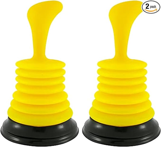 Meadow Lane Small 7" Sink Plunger - Mini Clog Remover for Kitchen & Bathroom Sink Drains - Hand Ergonomic, Space-Saving & Powerful Suction - Universal Fit for Home or Commercial Use, Yellow, 2-Pack
