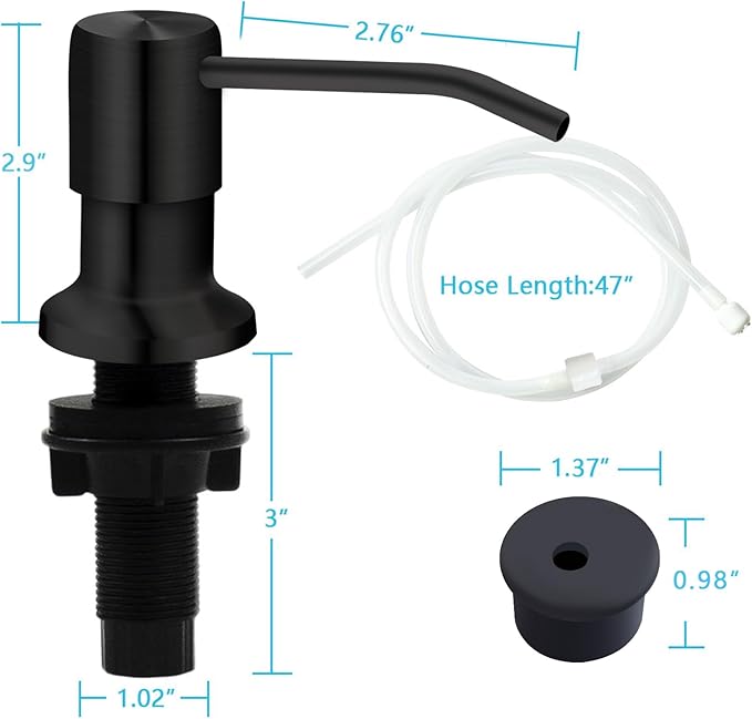 Soap Dispenser for Kitchen Sink, Kichen Sink SoapDispenser, 47" Extension Tube kit, Under Sink Soap Dispenser Pump, No Need More Refills, Good Suction Power, Black
