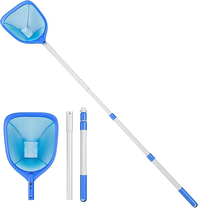 Mowend Swimming Pool Skimmer Net Total Length 67.7 inches, Leaf Rake Net with Adjustable Aluminum Pole for Fast Cleaning Ponds, Hot Tub, and Spas, Pool Cleaner Supplies and Accessories