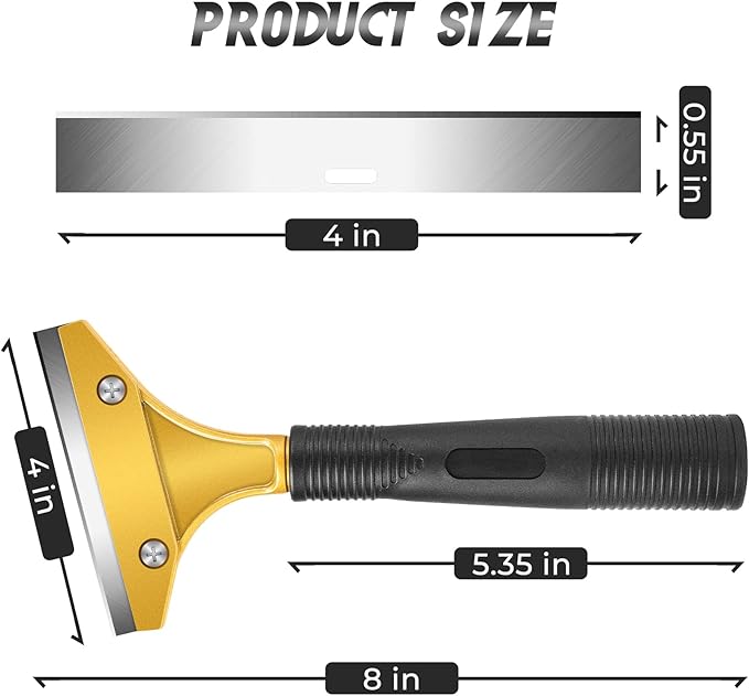 DIYSELF Tile Scraper, Heavy Duty Tool With Protective Cover, Gold Razor Blade for Removing Paint, Wallpaper, Glue From Floors, Glass, Stoves (Extra 10pcs Sk5 Blades)