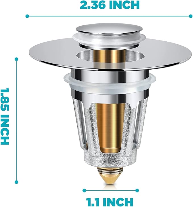 Universal Bathroom Sink Stopper, for 1.1-1.5 Inch Bullet Core Push Type Basin Pop Up Drain Filter, Bathtub Converter Sink Drain Strainer Plug No Overflow with Basket Hair Catcher