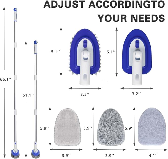 Tub Brush Scrubber with 58“ Long Handle,3 in 1 Tub and Tile Cleaning Brush for Cleaning Bathroom Kitchen Toilet Wall Tub Tile Sink Non-Scratch (3 Handles)