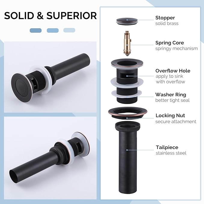 Angle Simple Bathroom Sink Drain with Overflow, Brass Pop Up Vanity Sink Drain Stopper Oil-Rubbed Bronze
