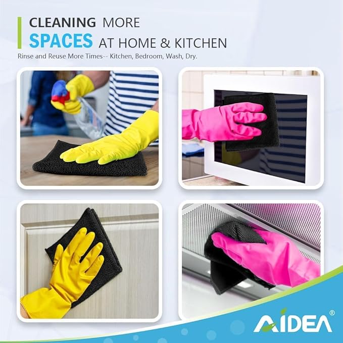 AIDEA Microfiber Cleaning Cloth-600PK, Soft Microfiber Towels for Cars, Absorbent Cleaning Rags, Lint-Free Streak-Free Wash Cloths for House, Kitchen, Window(12in.x12in), Black