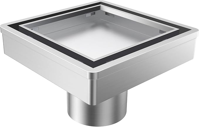 4 Inch Square Shower Drain, 2-in-1 Tiled Shower Drain - 304 Stainless Steel Square Shower Floor Drain for Bathroom, Brushed Nickel Drain Shower with Tile Insert Grate Removable, Hair Strainer