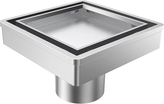 4 Inch Square Shower Drain, 2-in-1 Tiled Shower Drain - 304 Stainless Steel Square Shower Floor Drain for Bathroom, Brushed Nickel Drain Shower with Tile Insert Grate Removable, Hair Strainer