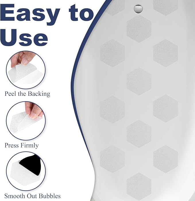 28 PCS Shower Floor Non Slip Stickers with Strong Adhesive, Invisible & Durable Anti Slip Shower Stickers with Scraper for Bath Tub, Pools and Stairs(Clear,Hexagon)