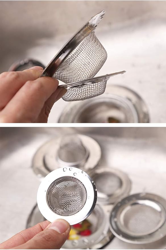 2 Pack - 2.13" Top / 1" Basket- Sink Strainer Bathroom Sink, Utility, Slop, Laundry, RV and Lavatory Sink Drain Strainer Hair Catcher. 1/16" Holes. Stainless Steel