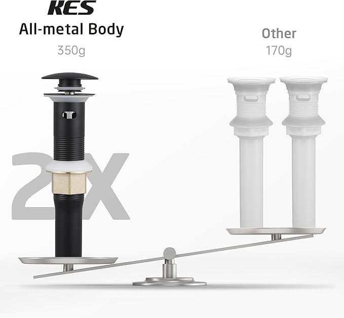 KES All Metal Bathroom Sink Drain with Overflow, 2 Pack, Lavatory Vanity Pop Up Drain with Detachable Hair Catcher, Rustproof 18/8 Stainless Steel, Matte Black, S2013A-BK-P2