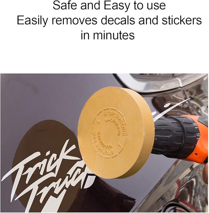 S SATC Decal Eraser Wheel Pin Stripe Removal Tool 1 Pack - Black Rubber Wheel with Adapter with Electric Drill - Removes Vinyl, Decals, Graphics & Double Faced Tape