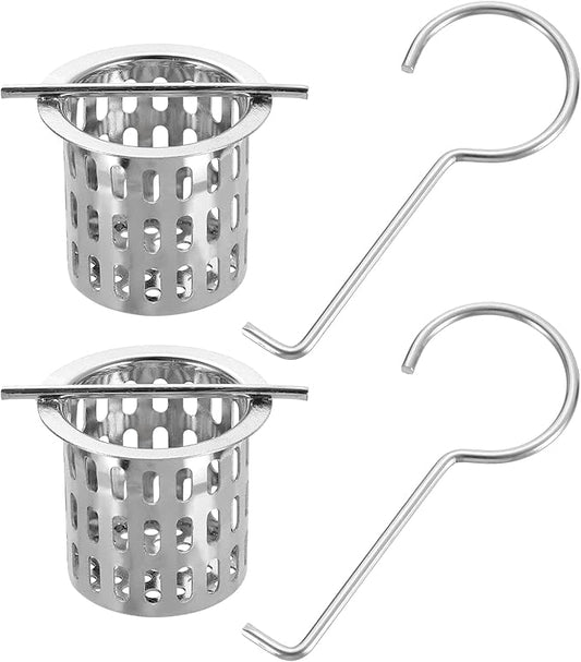 uxcell 2Pcs Hair Strainer, 304 Stainless Steel Shower Drain Strainer with Lifting Hook Hair and Debris Collector Debris Filter Basket for Bathroom Kitchens, Silver