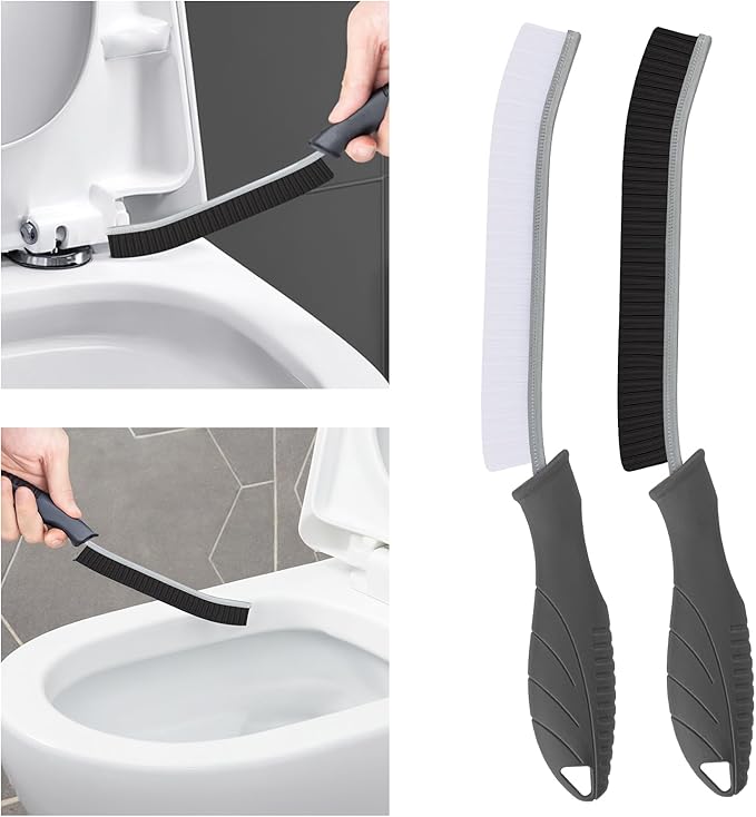 Toilet Brush, 2 Pcs Bathroom Cleaning Brush, Gap Scrub Brush with Hanging Hole, Multifunctional Hard Bristle Crevice Cleaning Brush, Cleaner Tools for Sinks, Tub, Shower, Tile, Toilet Seat (2, Grey)