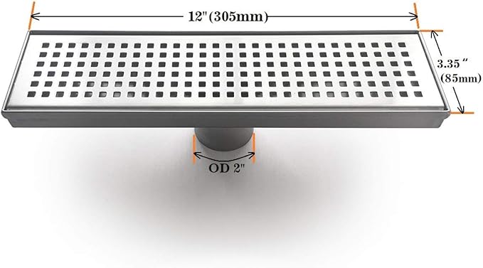 Neodrain 12-Inch Linear Shower Drain with Removable Grate, Professional Brushed 304 Stainless Steel Rectangle Shower Floor Drain Manufacturer, Linear Drain with Hair Strainer