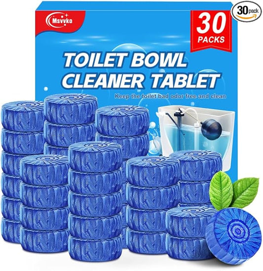 Msvvko Toilet Bowl Cleaner Tablets Blue Toilet Tank Cleaners, Septic-Safe Hard Water Stain Remove, Bathroom Automatic Toilet Cleaning & Deodorizer, Fresh Scent - 30 Tabs