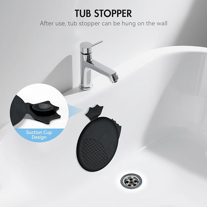 TRAPMATE Tub Stopper Bathtub Drain, Patented 5.9" Silicone Drain Plug Cover for Shower, Bath, Kitchen Sink, 3 Pack, Black