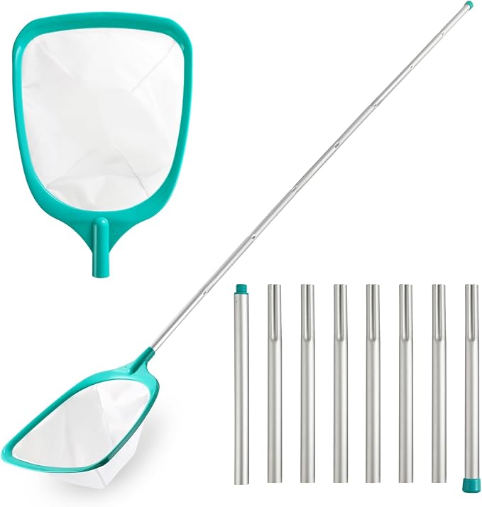 Pool Skimmer - Pool Skimmer Net with 8 Aluminum Pole Sections 80'', Skimmer Net with Fine Mesh Net for Cleaning Leaf of Swimming Pools