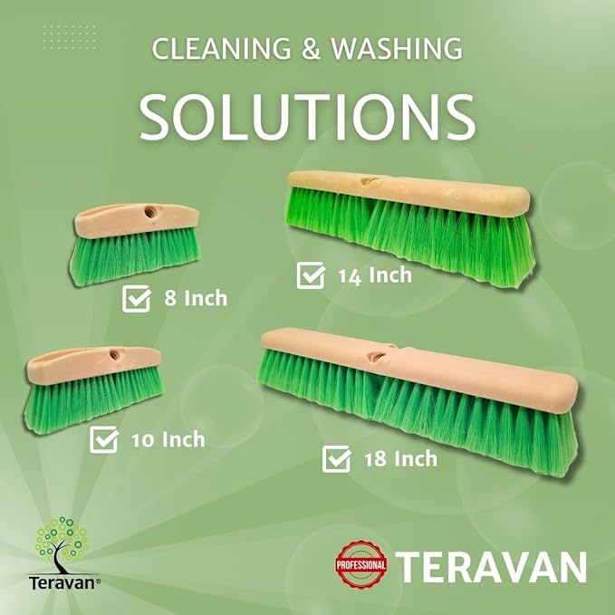 Teravan Green Flow Through Brush Head, 18-Inch Extra Soft Bristle Brush for Gentle Car Wash, RV, Boat, Window & Floor Cleaning, Compatible with Pole Handle