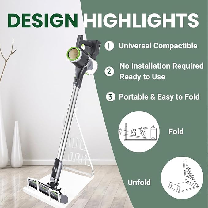 EZ SPARES Installation-free Vacuum Stand Frame,Storage Docking Station Holder,Metal Bracket,bigger base,Compatible with Dys,Eureka,tineco,dreametech,Fit Most Stick Vacuum Cleaner(White)