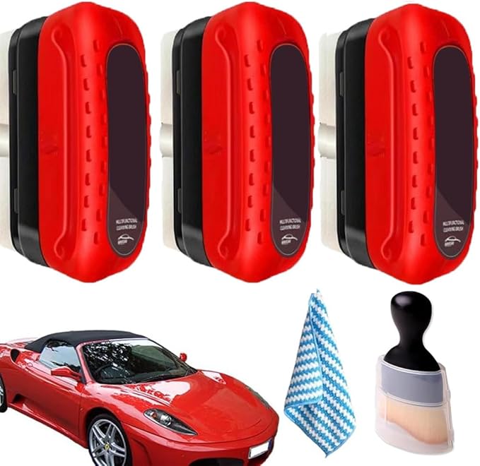 3PC Automotive Oil Film Cleaning Brush,Car Windshield Cleaner,Car Clear Vision Glass Cleaner for Car Windows for Cleaning Brush and Improving Windshield Clarity & Visibility (Red)