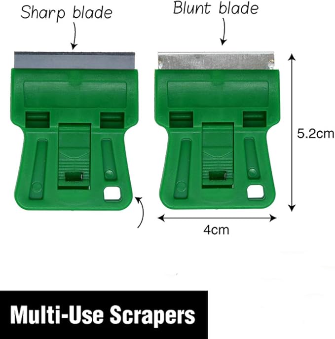 Mini Plastic Razor Blade Scraper Green Window Paint Scraper with 5 Spare Metal Razor Blades for Stove Top Wallpaper Label Removal