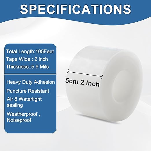 Transparent Window Weather Sealing Tape 2IN x 35 yd Draft Isolation No Residue Removable Adhesive Waterproof Windows Doors Shower Glass AC Units Ideal for Winter Seal & Summer Cold Air Loss Prevention