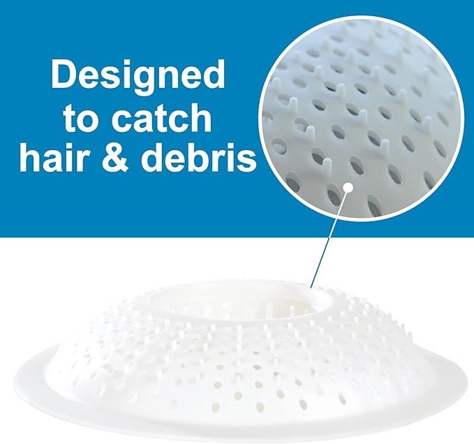 Hairstopper Drain Cover Hair Catcher for Shower and Bathtub, Protects Against Clogs Without Blocking Water Flow, White, 3 Pack
