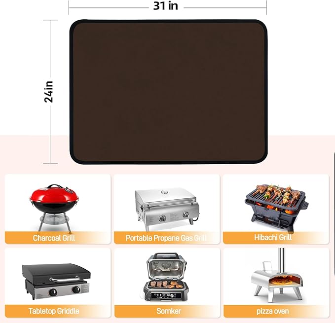 24 x 31in Fireproof Grill Mats for Outdoor Grill to Protect Your Grill Table - Heat Resistant Grill Table Mat - Waterproof & Oilproof BBQ Mat - Brown（1mm）