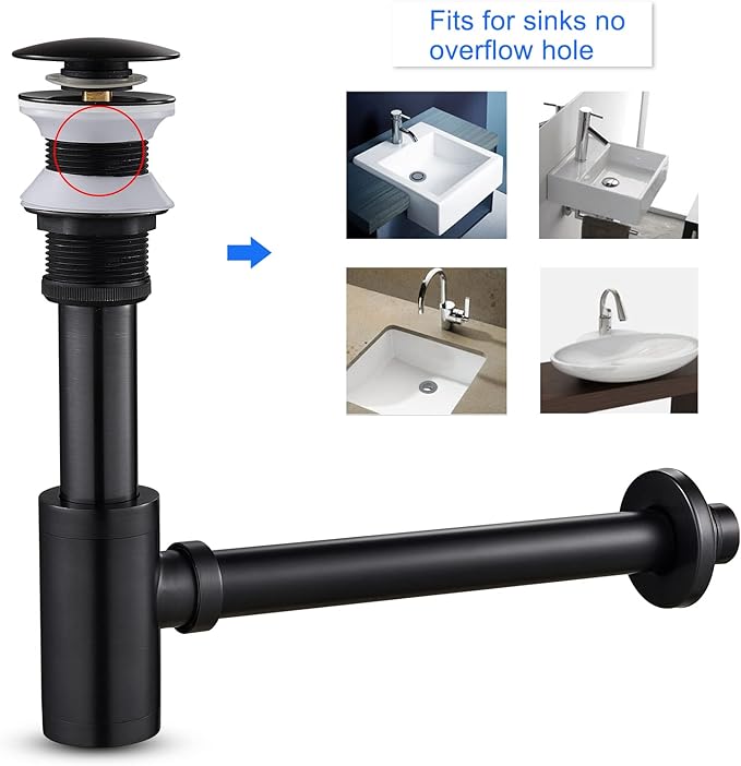 MENATT Bottle P Trap Brass Round 1 1/4 Inch Decorative P-Trap, Bathroom Basin Sink Waste Drain Kit without Overflow Drain, Wall Drainage, Oiled Rubbered Bronze