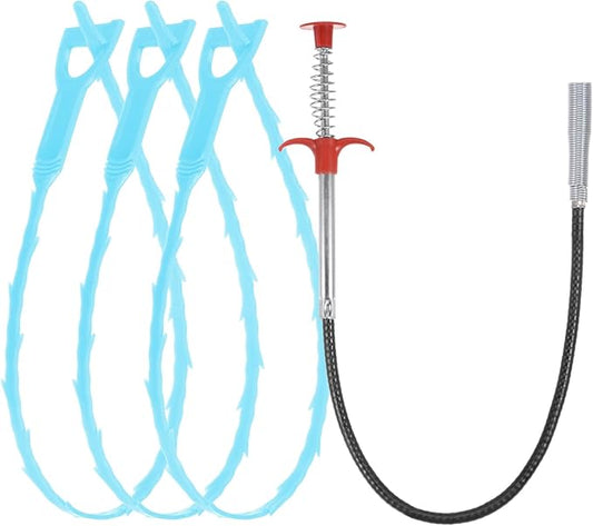 uxcell 3pcs 20 Inch Drain Hair Clog Remover Tool PP & 24 Inch Drain Cleaner Tool Sticks Stainless Steel Sewer Cleaning Hook Unclog Sink Unclogger for Toilet Bathtub Sewer, Blue