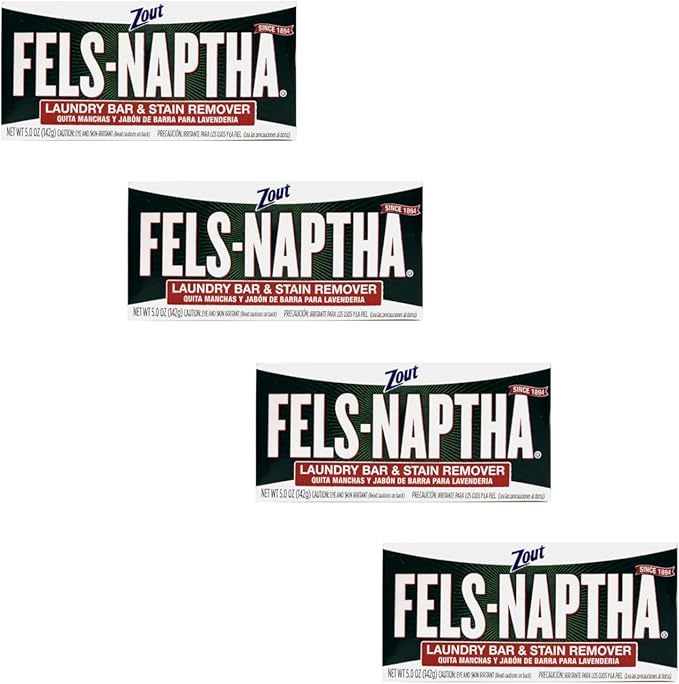 Fels Naptha Laundry Bar and Stain Remover, 5 Ounce Pack of 4
