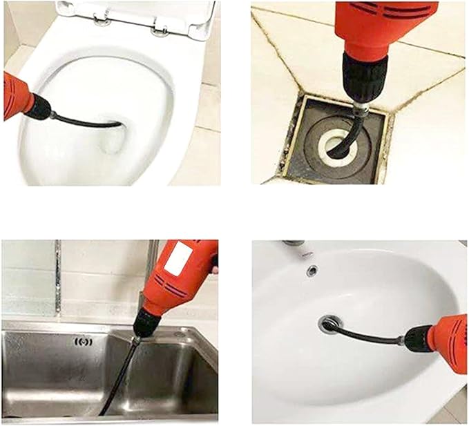 10mm Heavy-Duty Drain Auger Snake Cable with Drill Adapter - 6.5Ft/2M Flexible Plumbing Clog Remover for Kitchen, Bathroom, Toilet, Shower Sink & Pipe