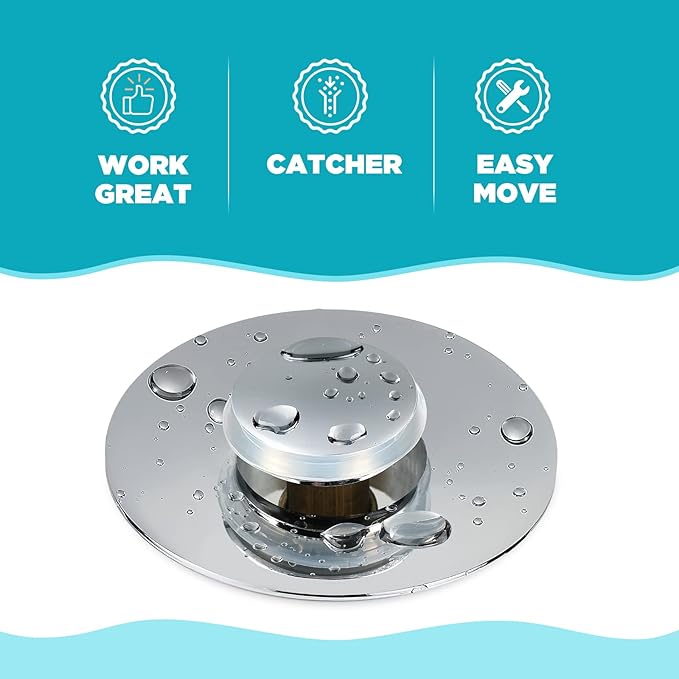Universal Bathroom Sink Stopper, for 1.1-1.5 Inch Bullet Core Push Type Basin Pop Up Drain Filter, Bathtub Converter Sink Drain Strainer Plug No Overflow with Basket Hair Catcher