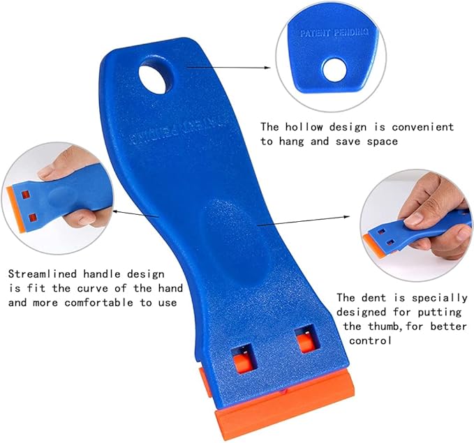 Plastic Razor Blades Scraper, 3PCS Plastic Scraper 100PCS Blades, Putty Knife Scratch-proof, Car Glass Windows Tile Desktop Cleaning Tool, for Glue Labels Stickers Decals (Plastic)