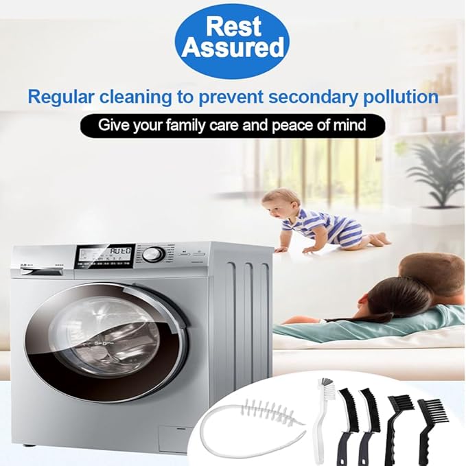 Washing Dryer Machine Rubber Seal Cleaning Brush Kits, Front Load Washer Cleaner Tools-1 PC Drum Slot Clean Brush & 5 PCS Crevice Cleaning Brushes for Bathroom, Shower & Kitchen Sink Household