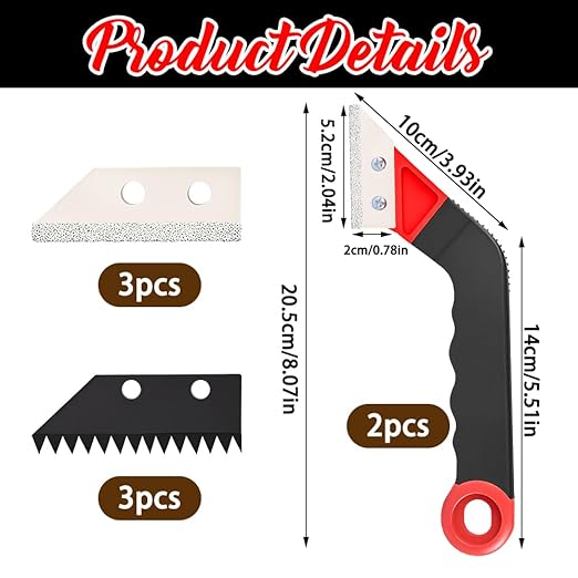 2Pcs Grout Removal Tool, Angled Design Grout Hand Saw Tile Grout Remover with 6 PCS Extra Replacement Blades for Tile Cleaning