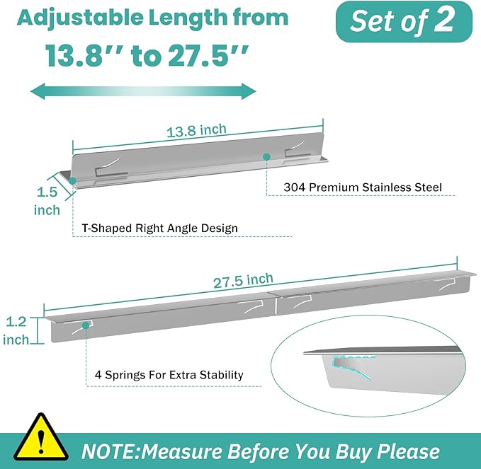 Stove Gap Covers Stainless Steel Stove Gap Filler,13.8'' to 27.5'' Adjustable Length (2PCS),Oven Stove Side Gap Guards Between Stove top and Counter for Kitchen,Range Trim Kit,Heat Resistant,Silver