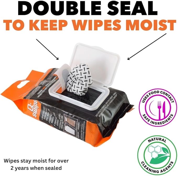 Proud Grill Q-Swiper XL BBQ Grill Brush Cleaner Set - 1 Long Grill Brush with Scraper & 40 Cleaning Wipes, Easy-Clean, Bristle & Wire Free, Grease & Grime Remover, Cleaner Kit for Outdoor Smoker