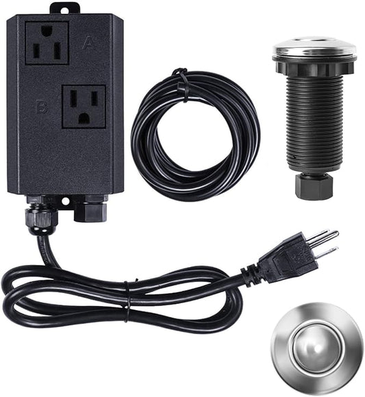Garbage Disposal Air Switch Kit Dual Outlet Sink Top Waste Disposal Long Stainless Steel Polished On/Off Air Button Food and Waste Disposals Part by Etoolcity