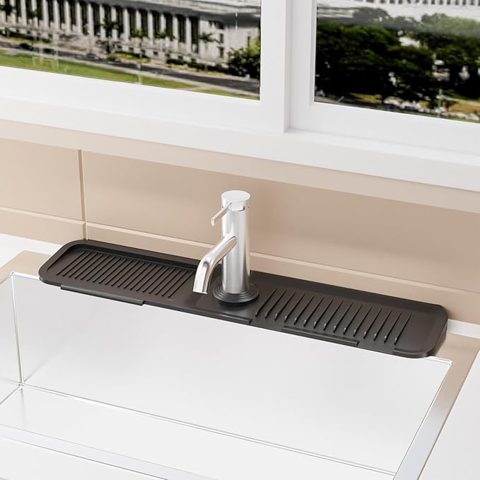 Kitchen Sink Splash Guard Black 24inch 5° Sloped, Silicone Draining Mat for Kitchen Sink, Faucet Mat For Kitchen Sink, Silicone Sink Splash Guard From Luxury Lineup