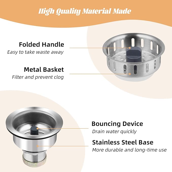 Kitchen Sink Drain Strainer Compatible with Moen, Stainless Steel 3-1/2 Inch Sink Drain Stopper Plug with Assembly, 3 in 1 Pop Up Kitchen Sink Stopper