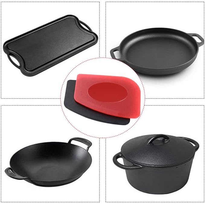 Pan Scrapers Dish Scraper Tool Set, 8Pack Cast iron Cleaner Scraper Multifunctional Scraper Polycarbonate Plastic Pan Pot Scraper, Iron Skillet Scraper Scrubber for Cleaning Grease, Kitchen (Red)