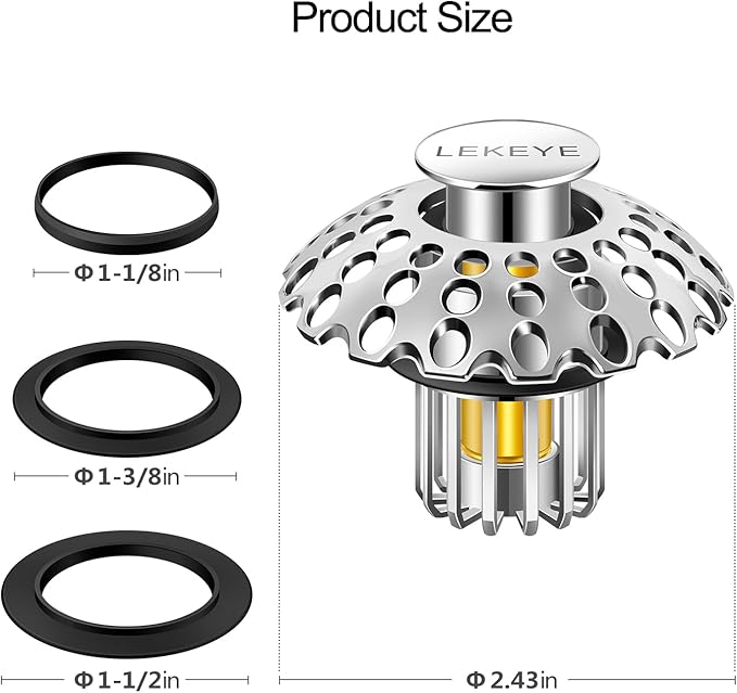 LEKEYE Bathroom Sink Stopper | Shower Drain Hair Catcher | Pop Up Sink Drain Plug | Bathroom Sink Drain Strainer for 1-1/8"to 1-3/8" to 1-1/2" Drain Holes