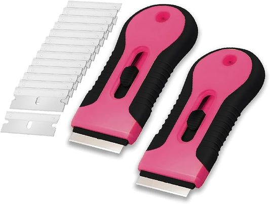 Bates- Razor Blade Scraper Tool, 2 Pack, 30 Extra Stainless Steel Blades, Anti-Slip Ergonomic Handle Design, Razor Scraper Set for Cleaning Window, Paint, Oven, Glass, Stove