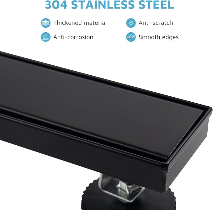 24 Inch Linear Shower Drain Matte Black 304 Stainless Steel