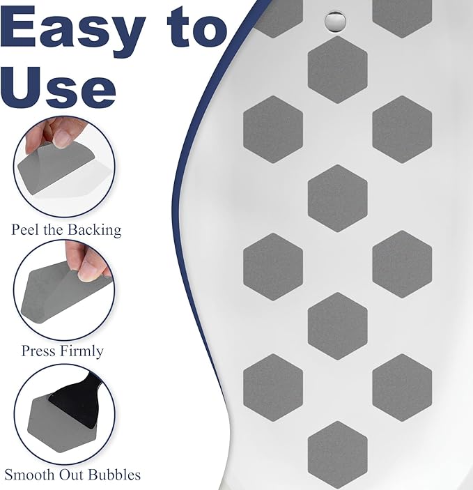 28 PCS Shower Floor Non Slip Stickers with Strong Adhesive, Invisible & Durable Anti Slip Shower Stickers with Scraper for Bath Tub, Pools and Stairs(Grey,Hexagon)