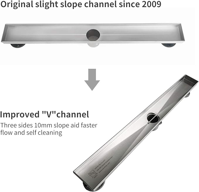 Neodrain Chrome 24-Inch Linear Shower Drain with Removable Quadrato Pattern Grate, Polished 304 Stainless Steel Rectangular Shower Floor Drain,with Leveling Feet, Hair Strainer