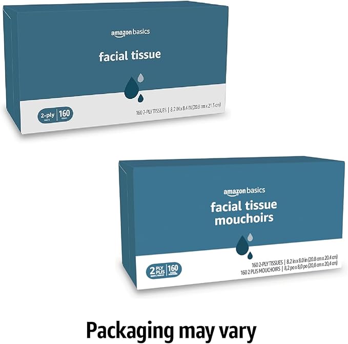 Amazon Basics Facial Tissue, 2-Ply | 1920 Count | 12 Packs of 160